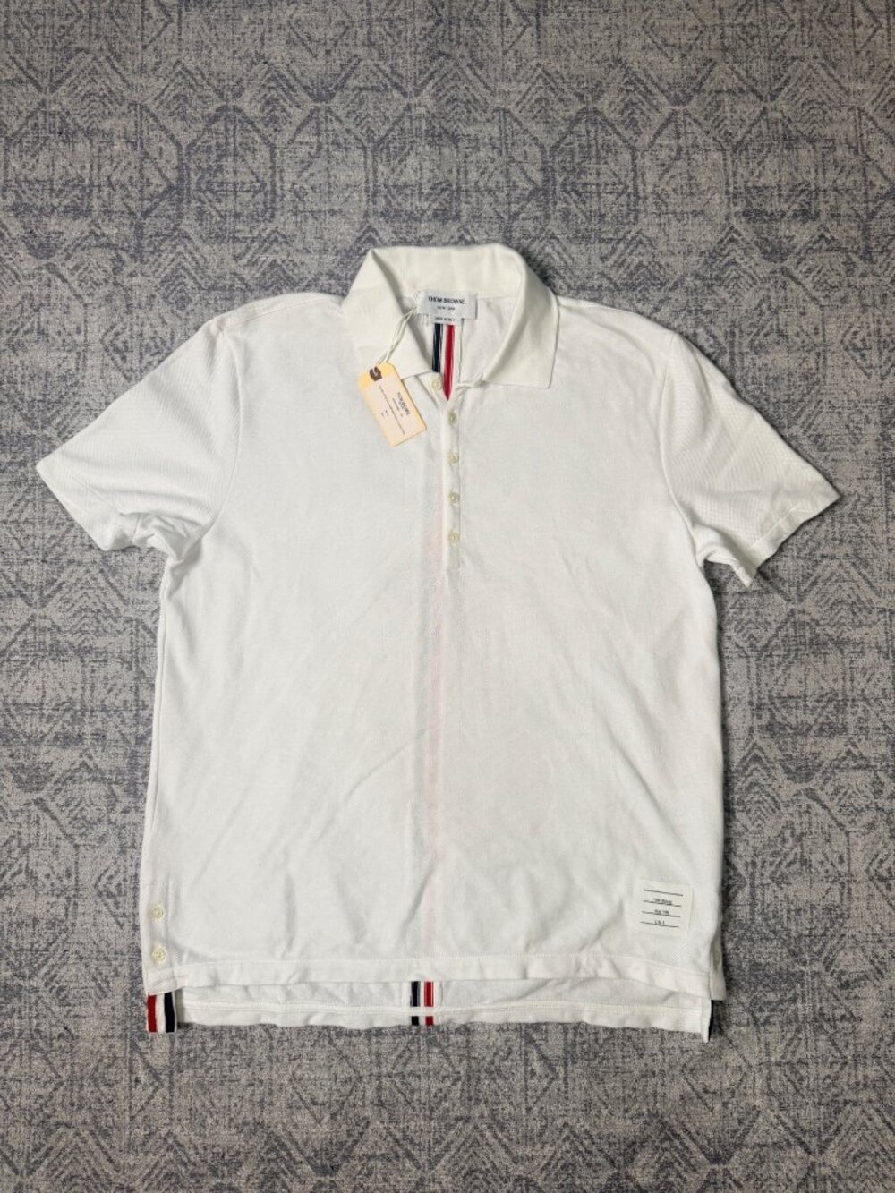 Thom Browne White Classic Pique RWB Stripe Polo Shirt
